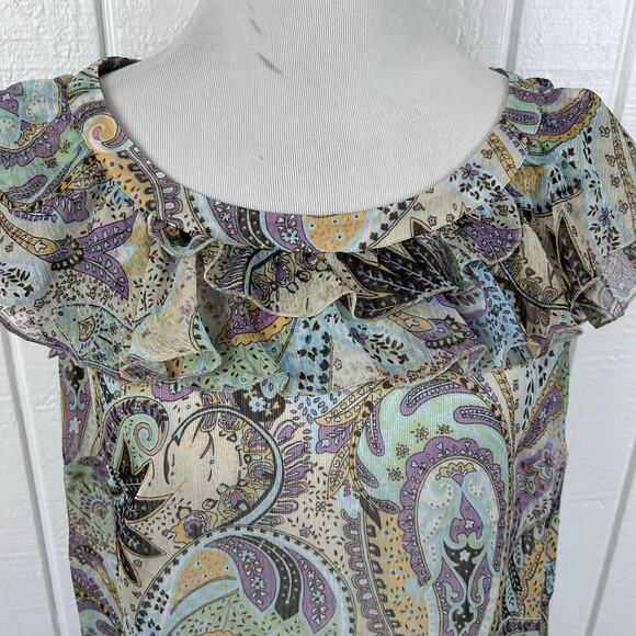 Esprit Sheer Paisley Ruffle Blouse Women’s Size S Pastel Boho Lightweight Top - Picture 3 of 8